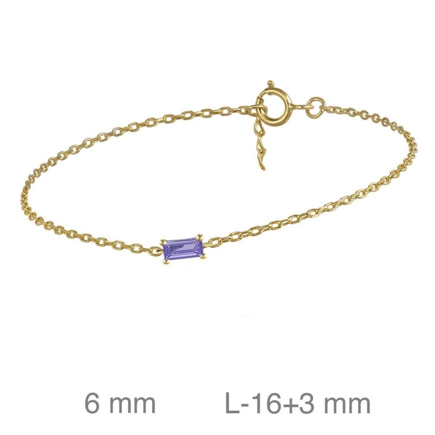 Foto de Pulsera de plata con baño de oro circonita baguette color amatista