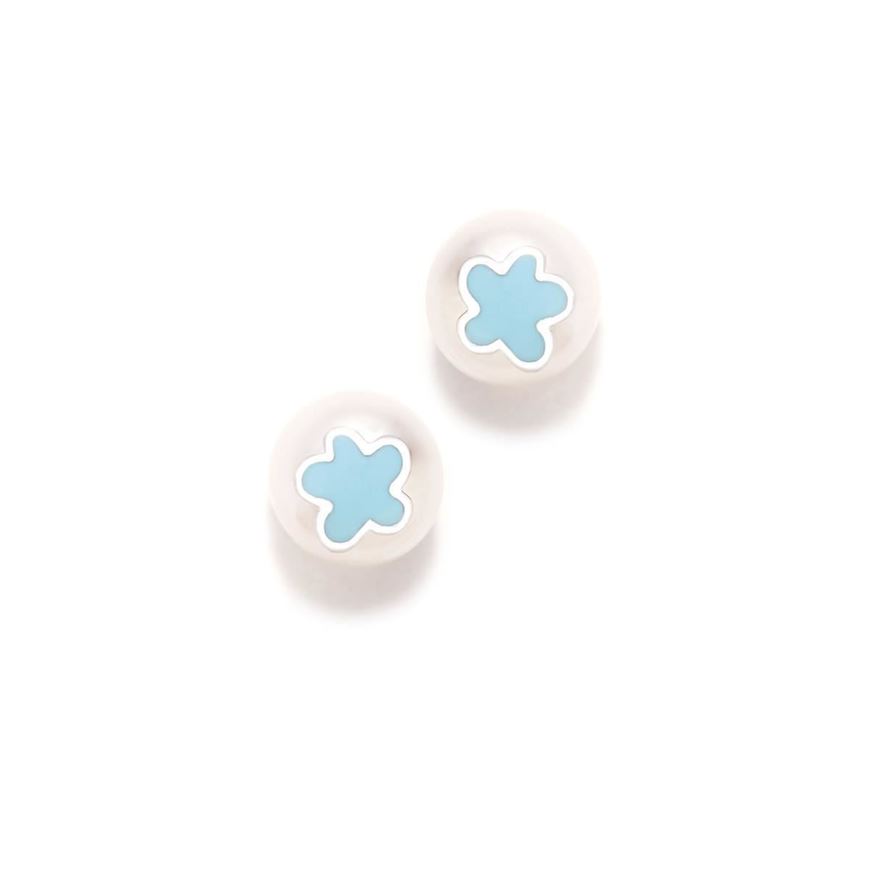 Foto de Pendientes perla conn flor esmalte azul 