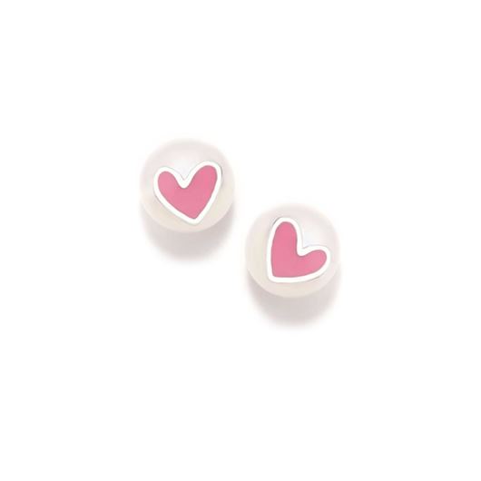 Picture of Pendientes perlas con corazón esmalte rosa