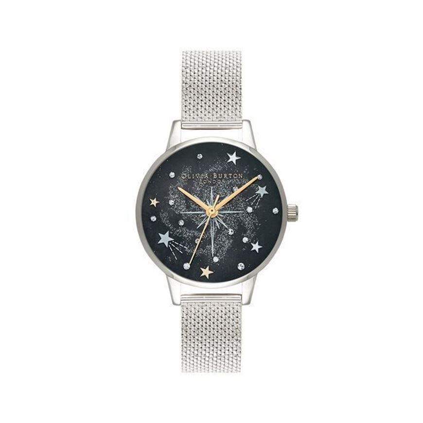Foto de Reloj Olivia Burton de malla plateada con esfera midi celestial