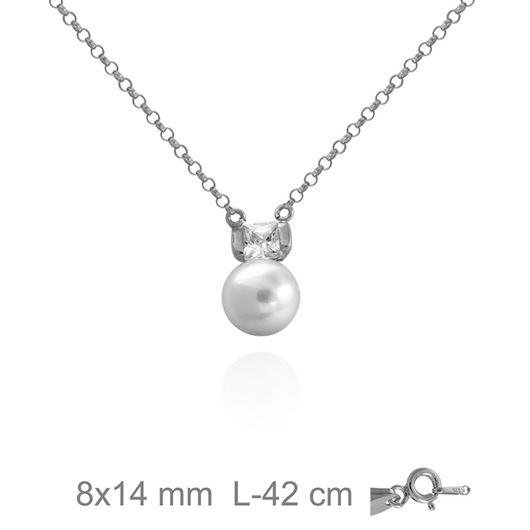 Foto de Collar de plata con perla y circonita blanca