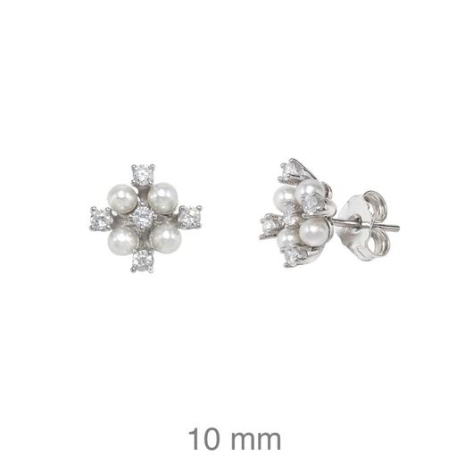 Foto de Pendientes de plata con baño de rodio con perlas y circonitas
