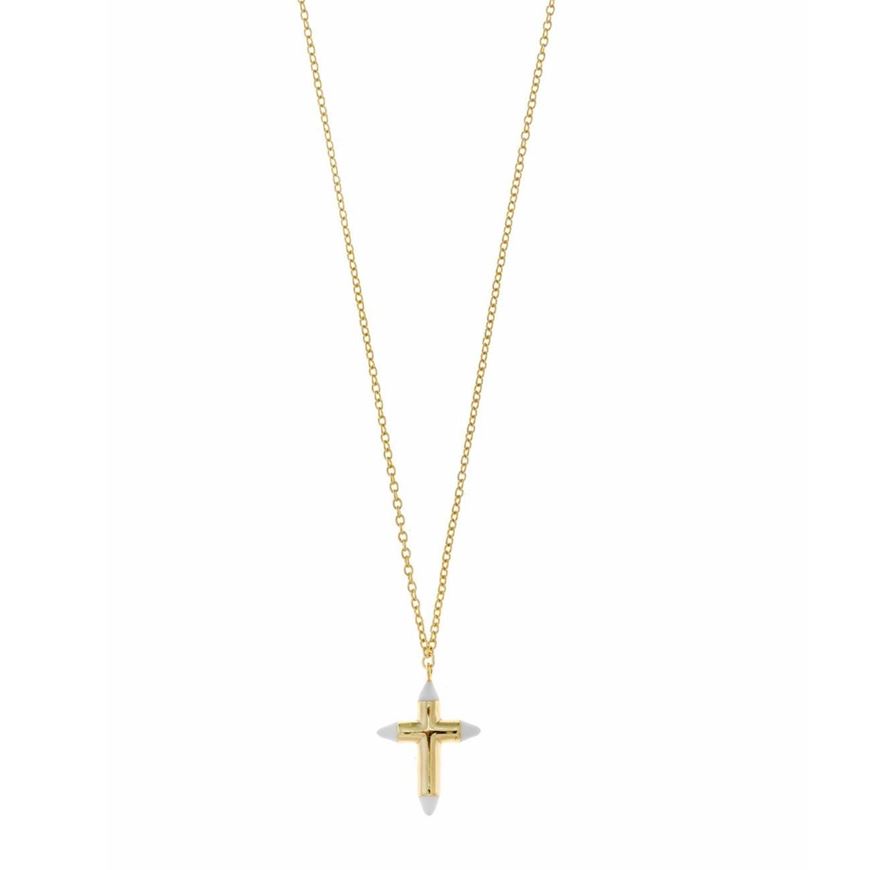 Foto de Collar cruz dorada con esmalte blanco