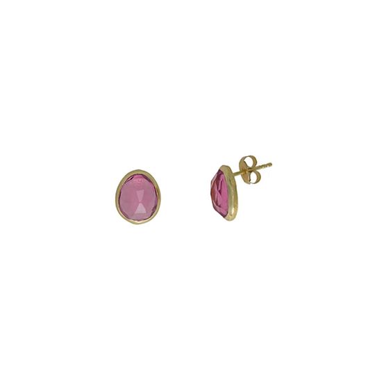 Picture of Pendientes dorados con óvalo de turmalina rosa