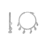 Picture of Pendiente aros de plata con pavé de circonitas blancas brillantes  y medallitas colgando