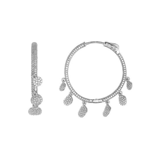 Picture of Pendiente aros de plata con pavé de circonitas blancas brillantes  y medallitas colgando