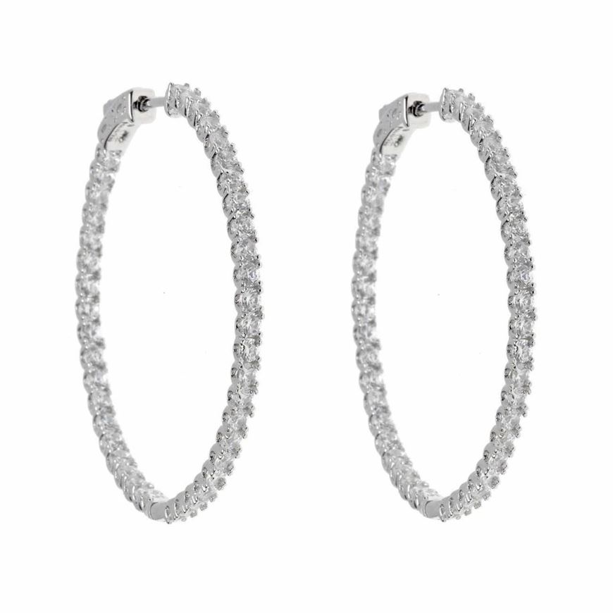 Foto de Pendientes aros de plata con circonitas blancas brillantes 30mm