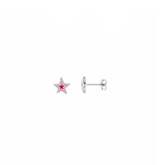 Foto de Pendientes de niña estrellas de plata con esmalte rosa