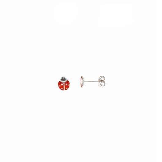 Picture of Pendientes de niña mariquita de plata con esmalte rojo