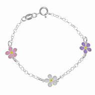 Foto de Pulsera de niña en plata con flores de esmalte multicolor