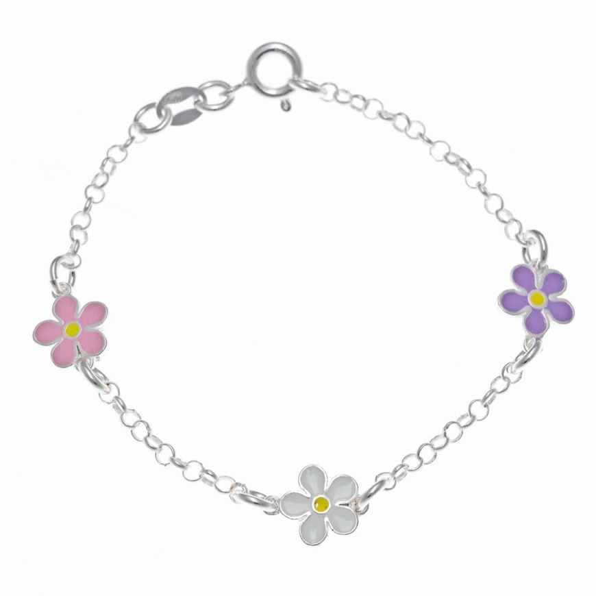 Picture of Pulsera de niña en plata con flores de esmalte multicolor