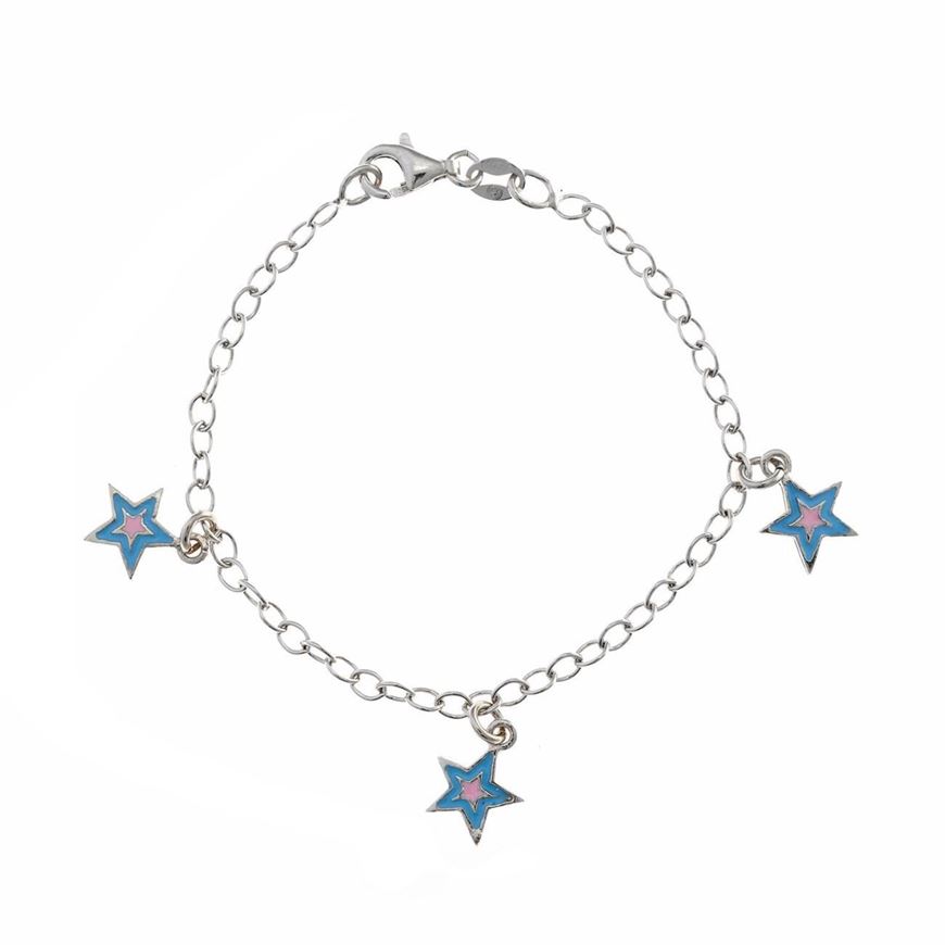 Picture of Pulsera de niña en plata con estrellas de esmalte azul y rosa