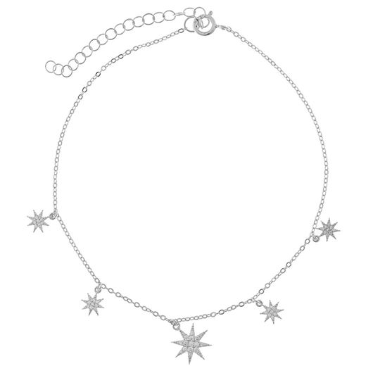 Foto de Tobillera de plata con estrellas de circonitas blancas