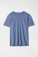 Picture of Camiseta manga corta azul medio de algodón y lino con bolsillo