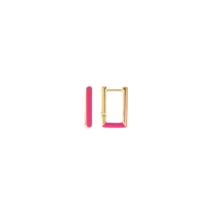Foto de Pendientes de plata baño oro con rectángulo de esmalte fucsia