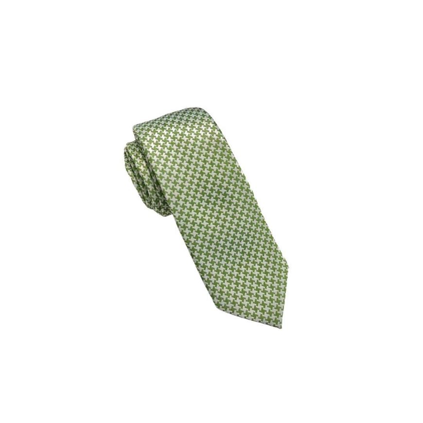 Foto de Corbata seda estampado pata de gallo en verde y blanco