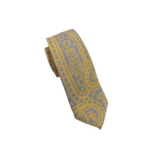 Foto de Corbata seda y algodón paisley amarillo y gris