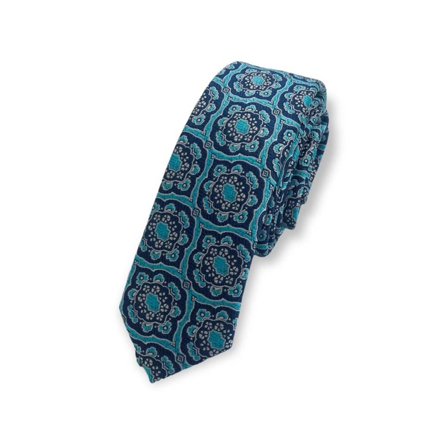 Foto de Corbata microfibra jacquard estampado floral turquesa y marino