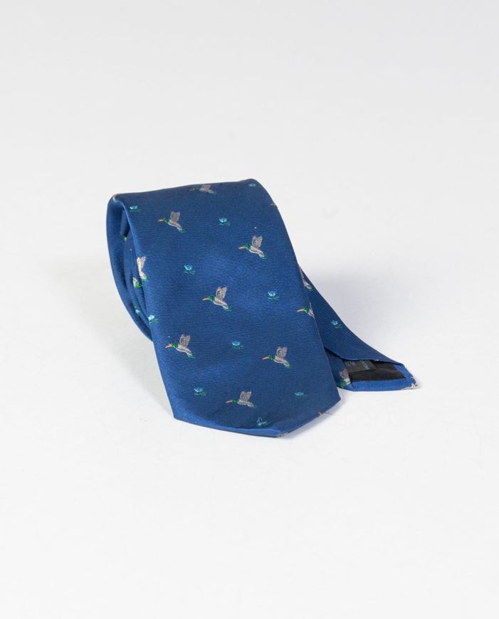 Foto de Corbata seda jacquard azulón estampado colibrís