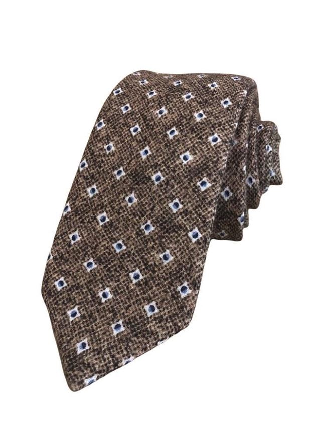 Foto de Corbata lana marrón estampado rombitos y topitos