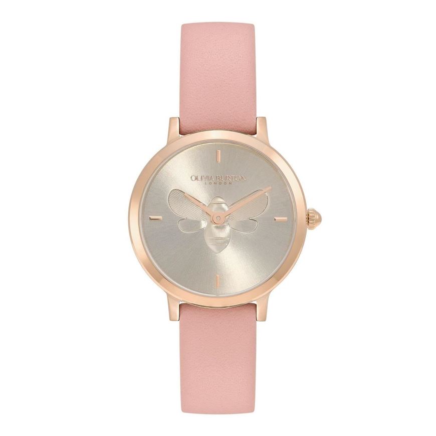 Foto de Reloj Signature Abeja 28mm ultra slim correa piel rosa empolvado