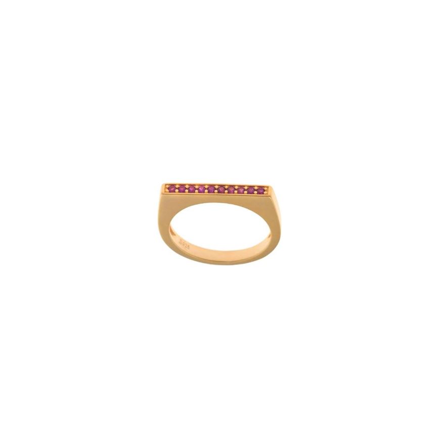 Foto de Anillo rectangular de plata baño oro amarillo satinado y circonitas rosas