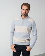 Foto de Jersey combinado rayas-liso de cuello camisero en lana cashmere