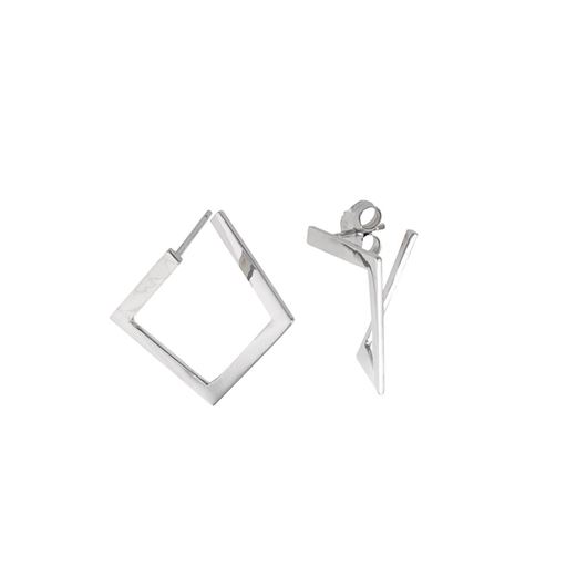 Picture of Pendientes de plata baño rodio cuadrado irregular liso