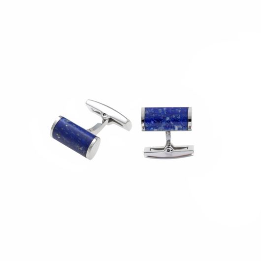 Picture of Gemelos de acero baño rodio cilindro azul con lapislazuli natural