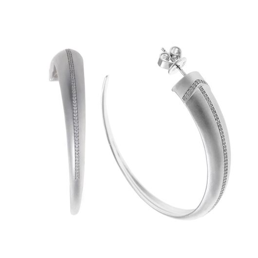 Foto de Pendientes aro de plata baño rodio satinado cuerno con circonitas