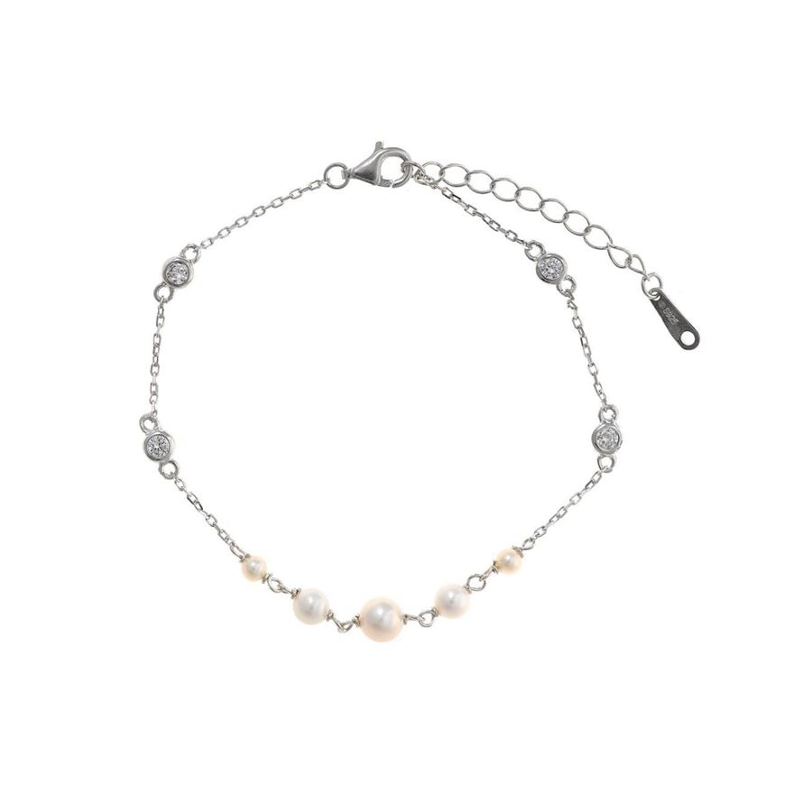 Foto de Pulsera de plata baño rodio con perlas de agua dulce y circonitas