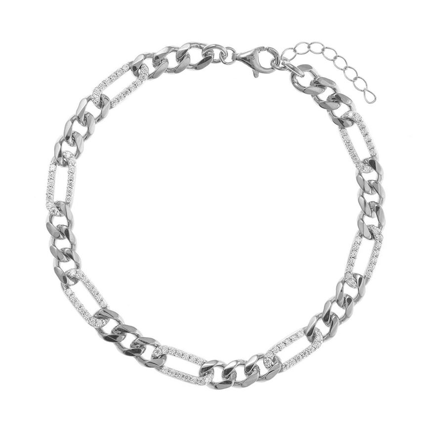 Foto de Pulsera de plata baño rodio cadena figaro con circonitas