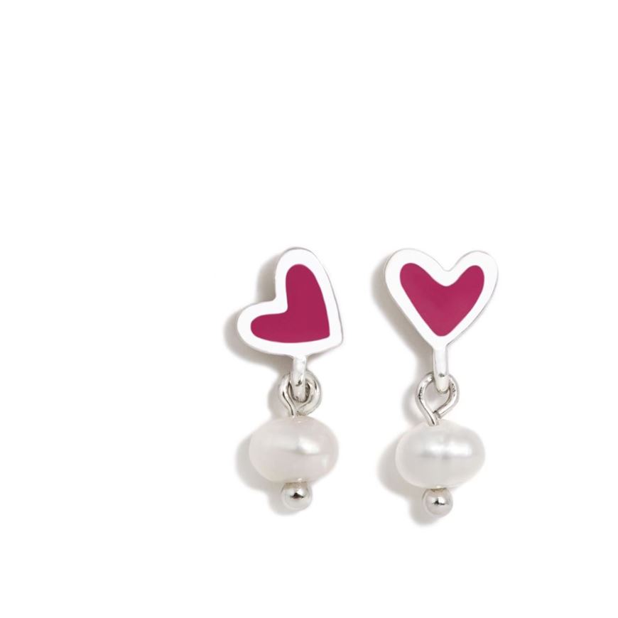 Picture of Pendientes Degradeé corazón y perla fucsia