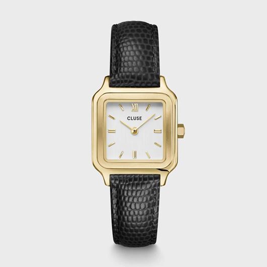 Foto de Reloj Cluse Graceful Petite de Piel, Lagarto Negro, Color Dorado