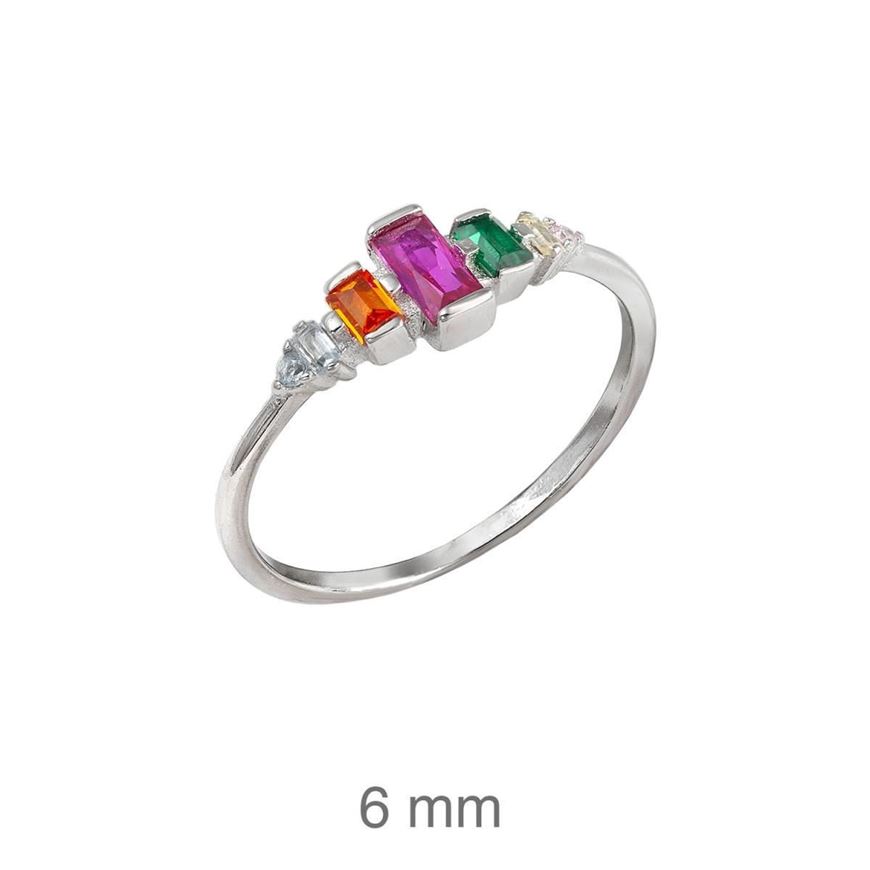 Foto de Anillo plata baño rodio con circonitas baguette de colores 