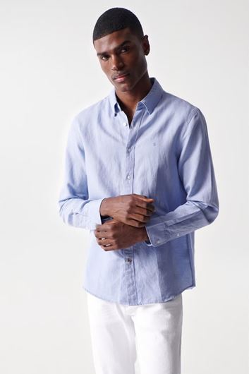 Picture of Camisa lino y algodón azul medio
