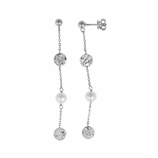 Foto de Pendientes plata baño rodio cadena con chapitas y perla
