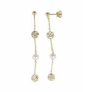 Foto de Pendientes plata con baño oro cadena con chapitas y perla