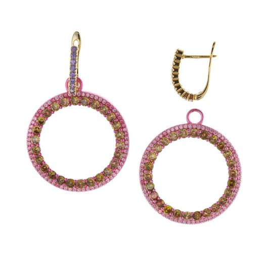 Picture of Pendientes de plata baño oro con círculo rosa con circonitas