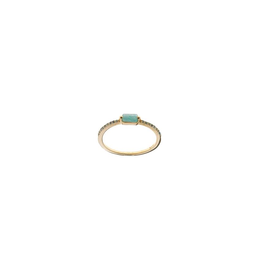 Picture of Anillo plata baño oro con baguet amazonita y circonitas azul