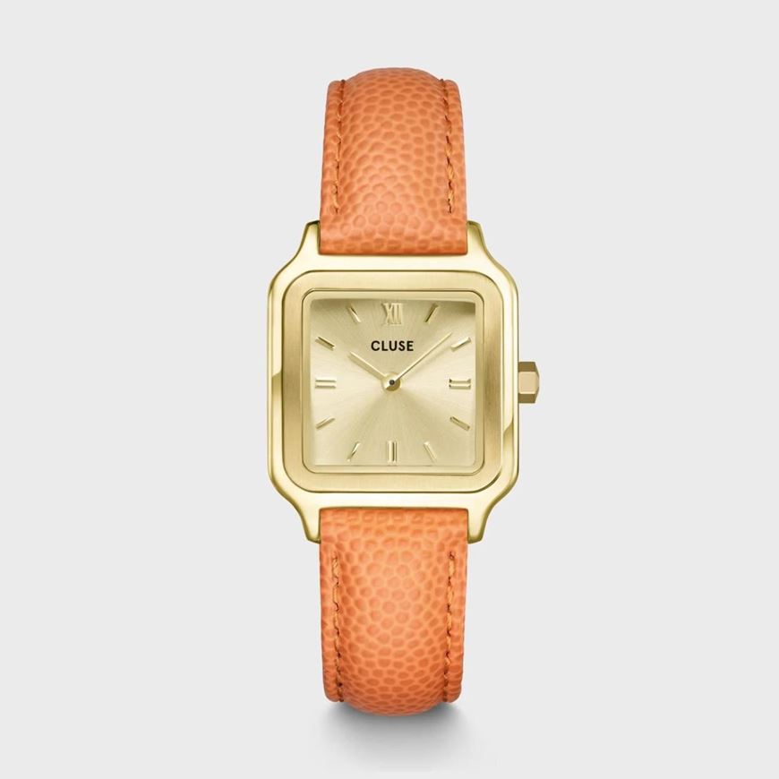 Foto de Reloj Gracieuse Petite dorado con correa de piel de lagarto albaricoque