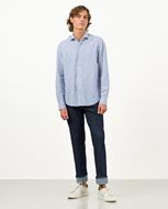 Foto de Camisa manga larga mezcla lino y algodón a rayas kodak azul y blanco