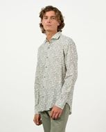 Foto de Camisa manga larga mezcla lino y rayón y estampado floral en caqui y crudo 