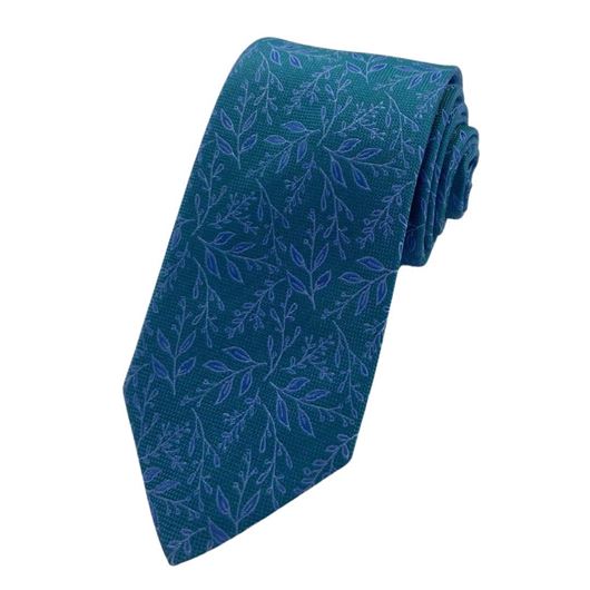 Picture of Corbata de seda verde pino con motivo floral azul 