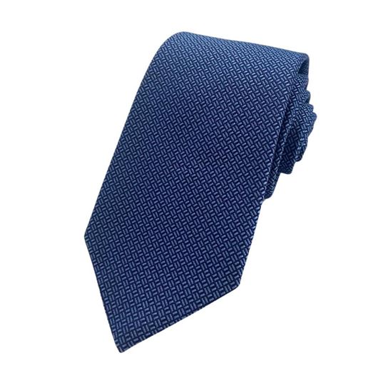 Foto de Corbata de seda azul marino con estampado espiga azul