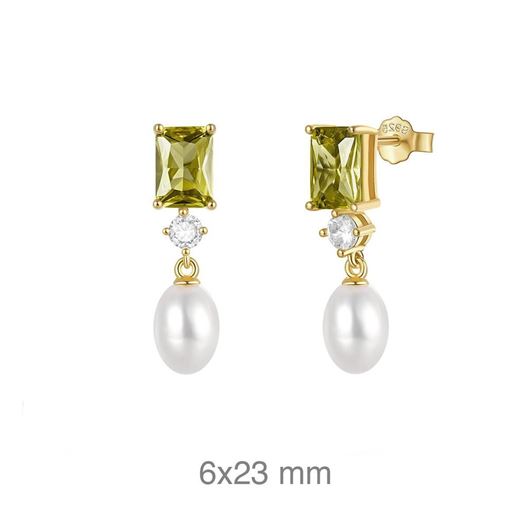 Foto de Pendientes de plata baño oro con perlas y circonitas olivina