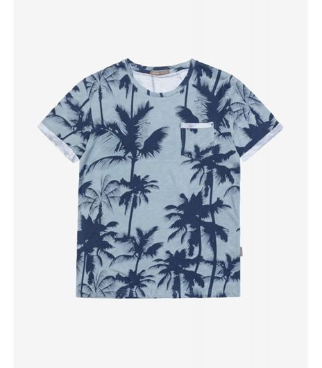 Foto de Camiseta manga corta azul estampado palmeras