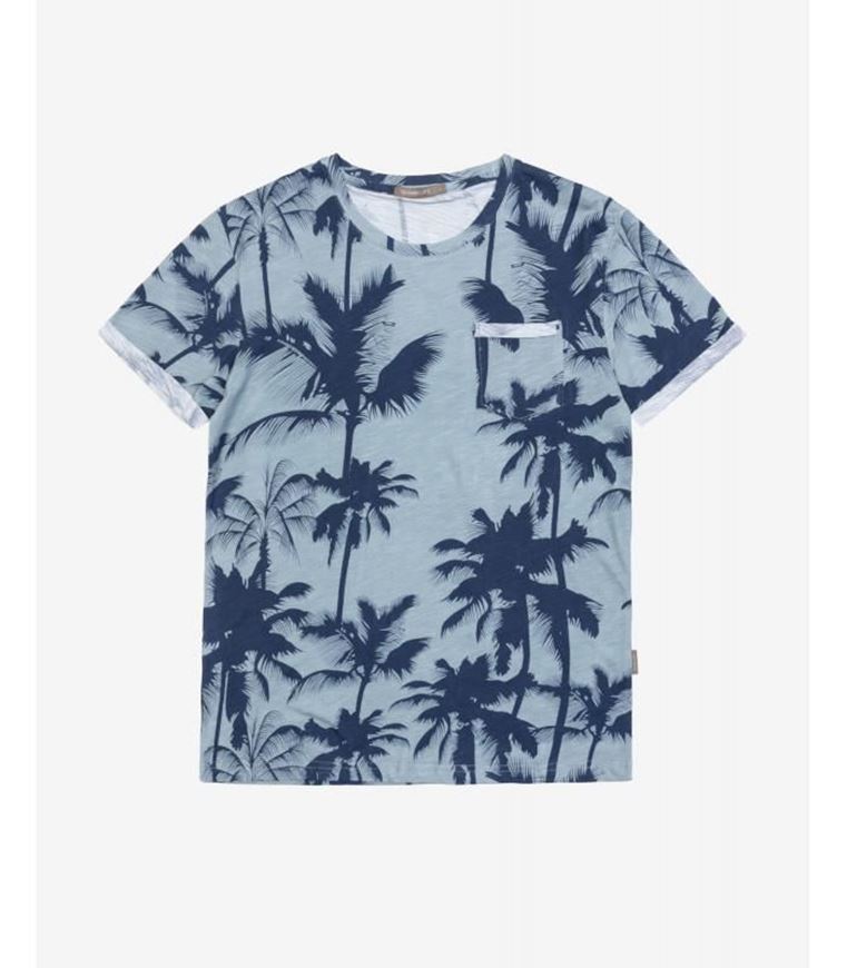 Picture of Camiseta manga corta azul estampado palmeras