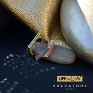 Foto de Anillo rectangular de plata baño oro amarillo satinado y circonitas rosas