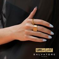 Foto de Anillo sello de plata con baño de oro amarillo satinado y circonitas en los laterales